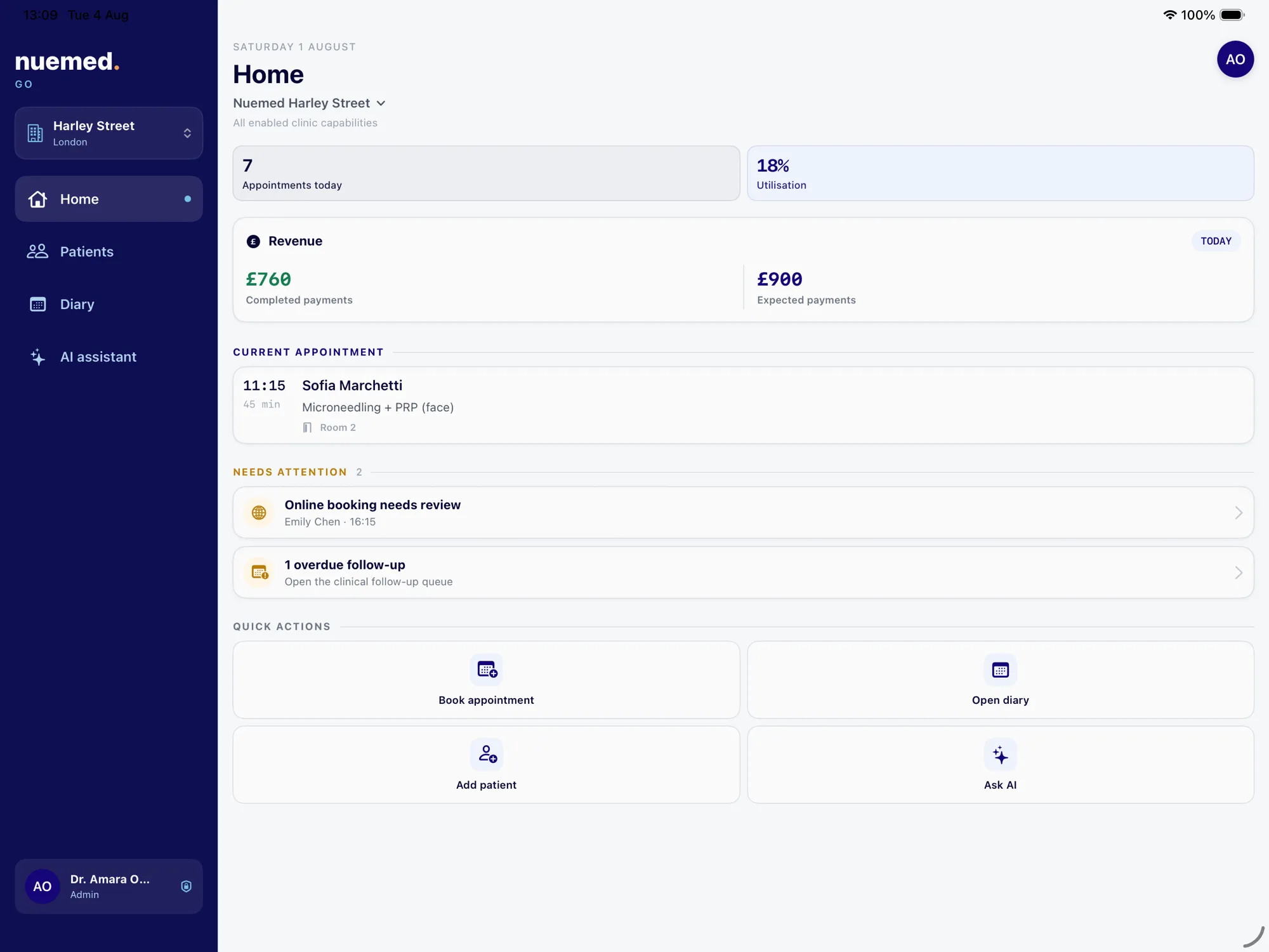 nuemed runit clinic dashboard on iPad