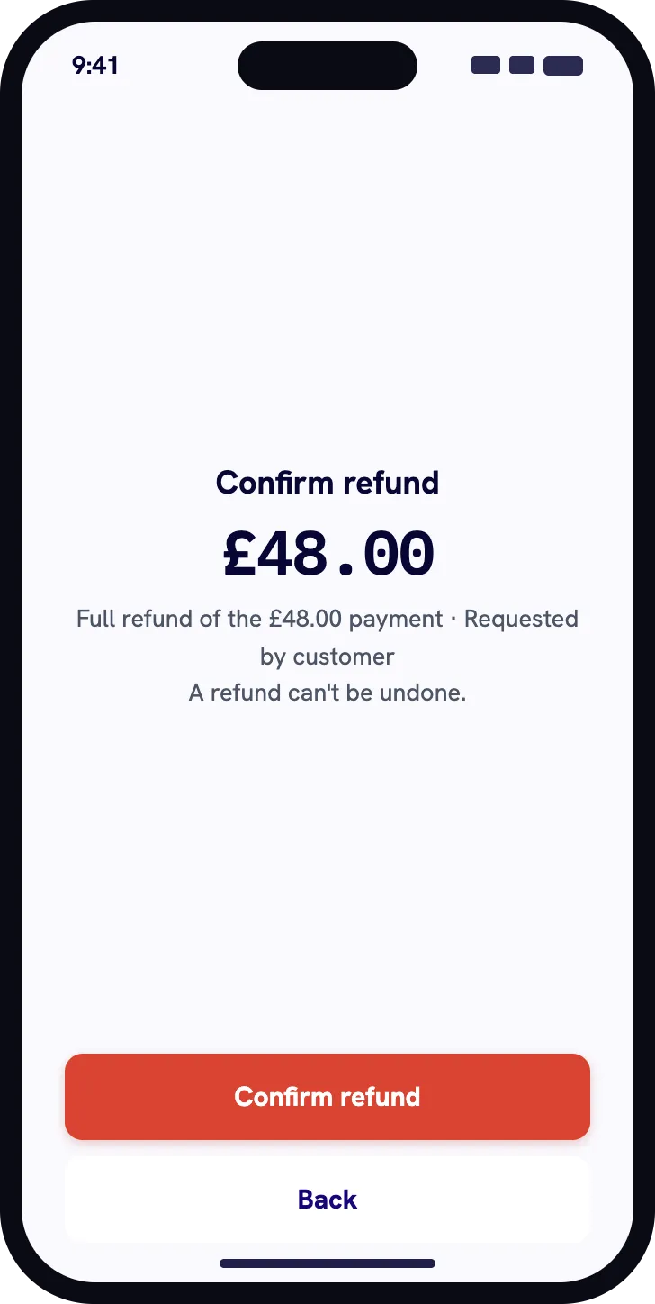 Nuemed Pay screen confirming a card payment refund