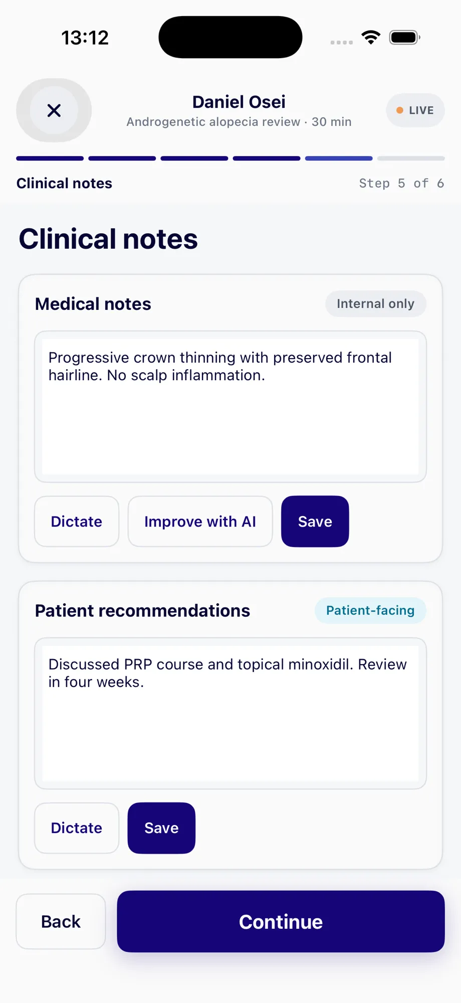 nuemed runit clinical notes workflow during a consultation