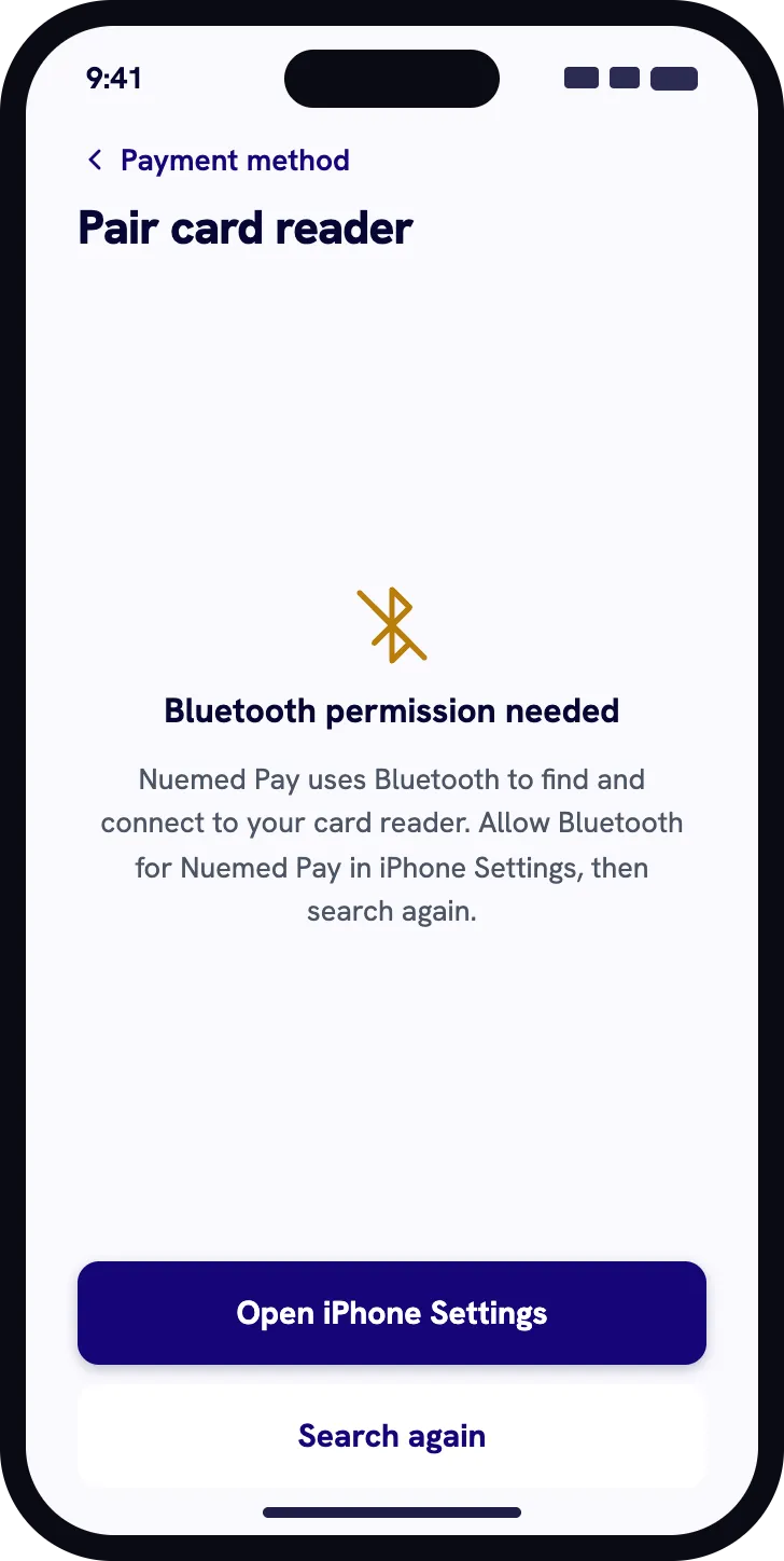 Nuemed Pay Bluetooth permission screen