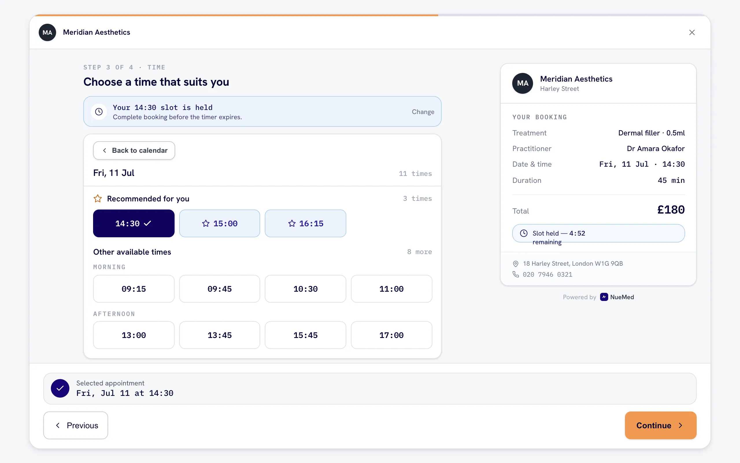 nuemed booking page on desktop