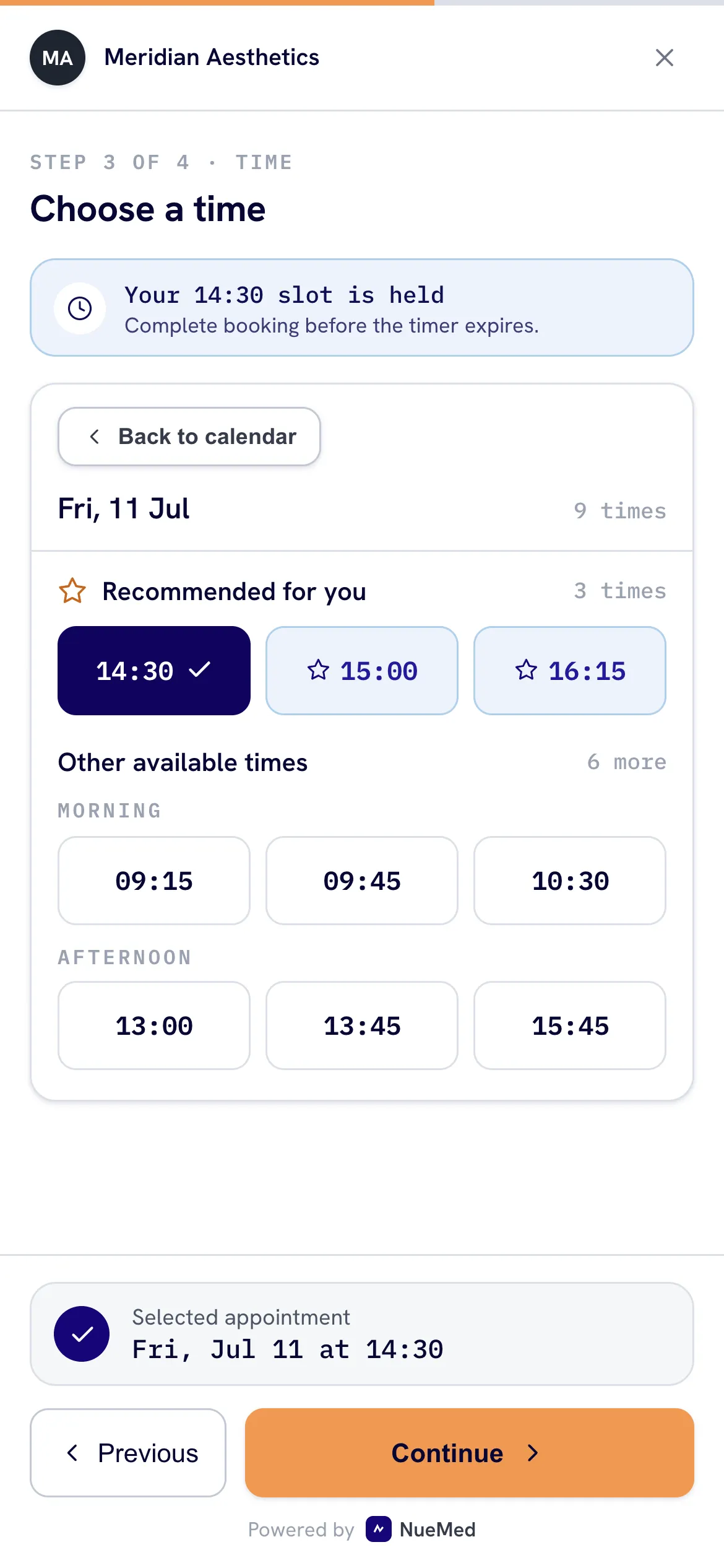 nuemed booking on mobile