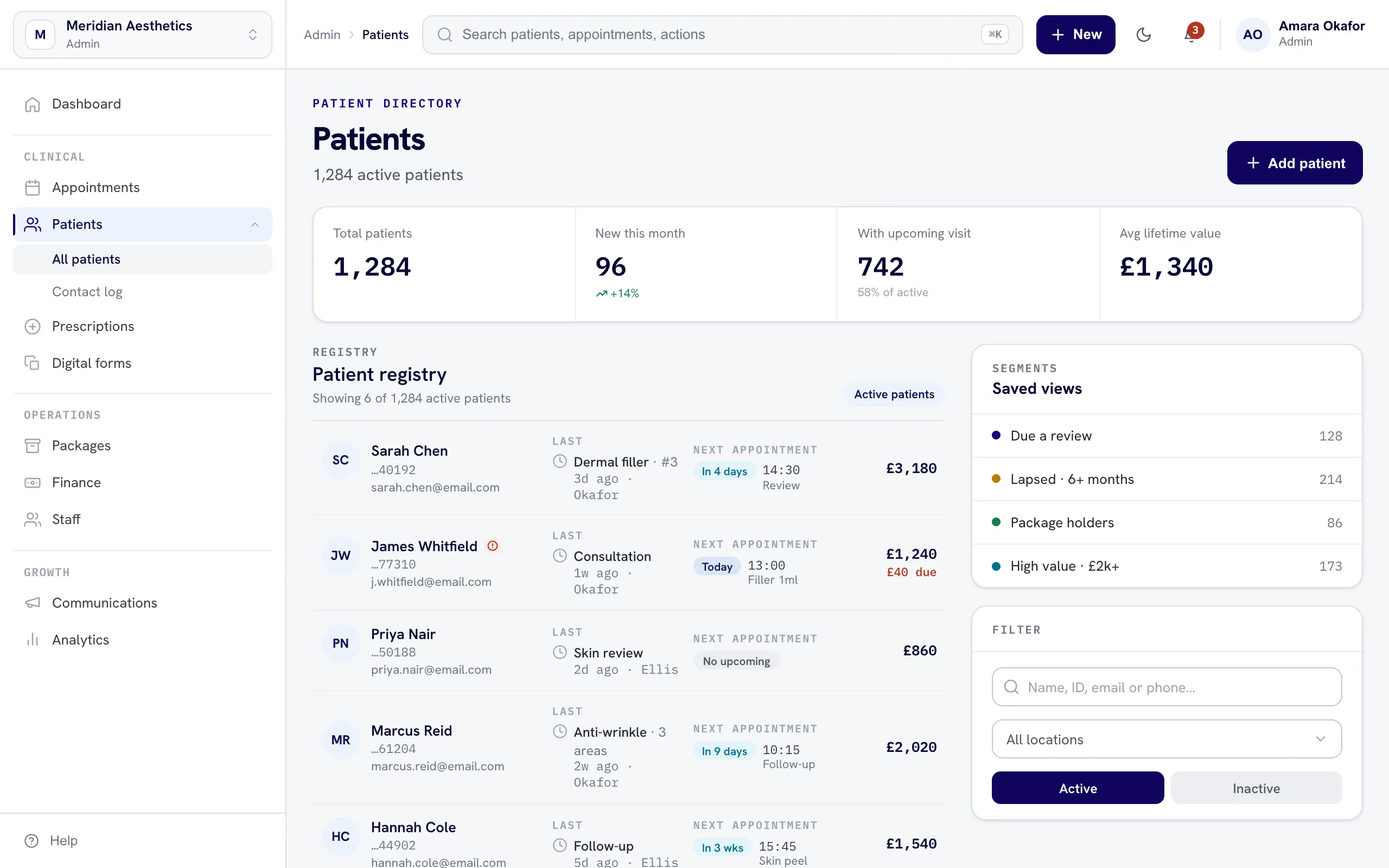 nuemed healthcare CRM with patient segments and email campaigns